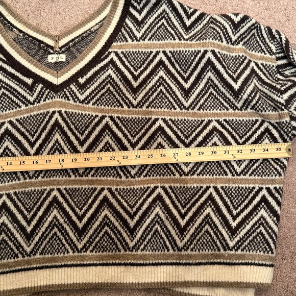 Oversized POL vneck sweater with brown, olive and tan accents NEW Womens small - Picture 6 of 9